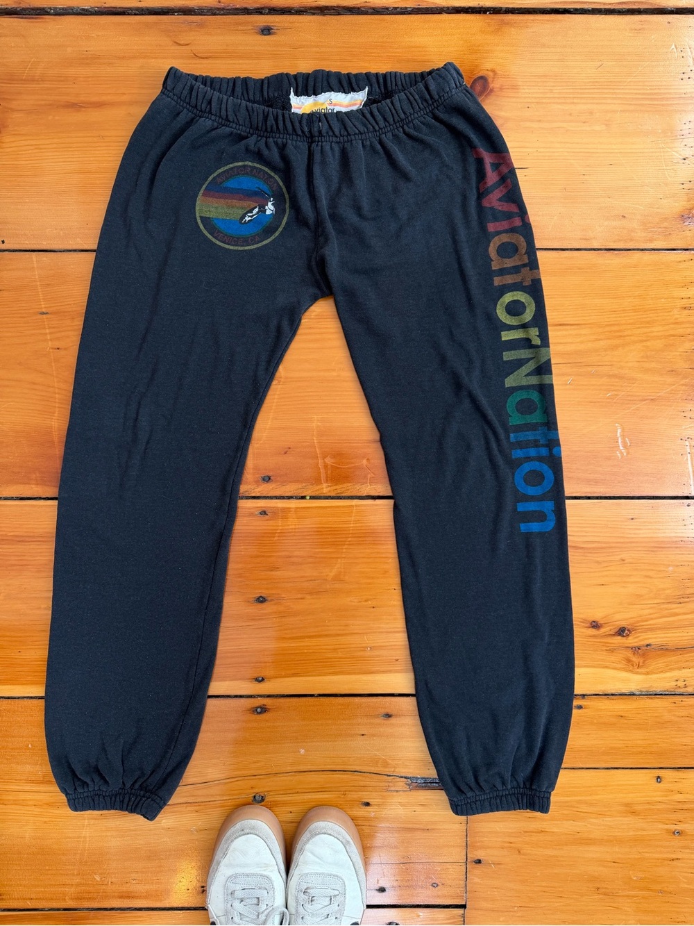Aviator Nation Venice CA Rainbow Logo Sweatpants Joggers Black S